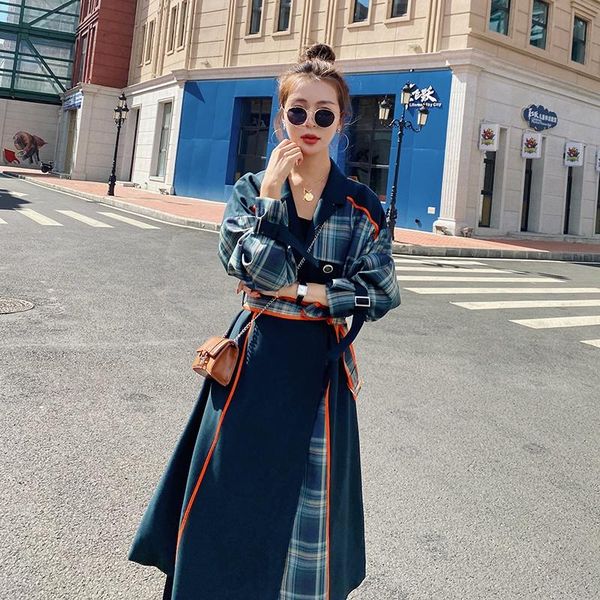 women's trench coats coat for women fashion splice plaid double breasted loose korean vintage elegant belted long windbreaker outerwear, Tan;black
women's trench coats coat for women fashion splice plaid double breasted loose korean vintage elegant belted long windbreaker outerwear, Tan;black