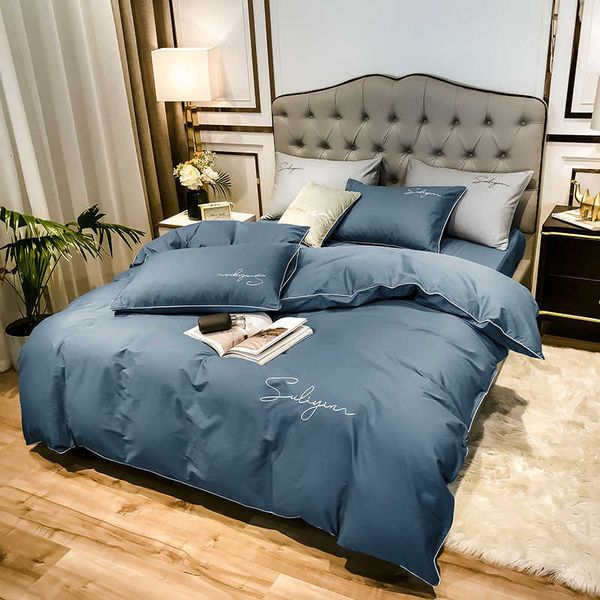 light luxury bedding, fitted pure 60 thread double embroidery sheet, quilt set, all cotton 4-piece set
light luxury bedding, fitted pure 60 thread double embroidery sheet, quilt set, all cotton 4-piece set