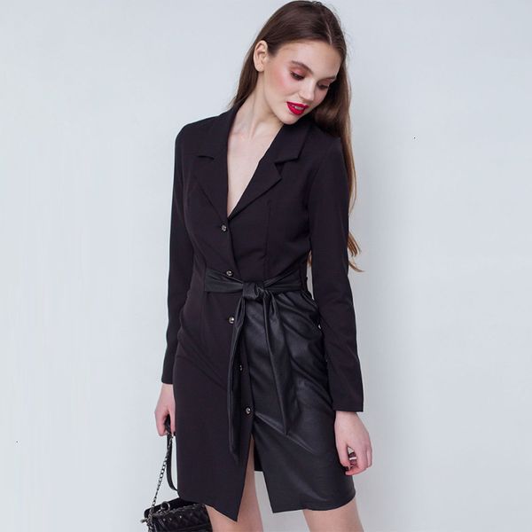 2021 new women vintage leather patchwork sashes a-line long sleeve v neck solid elegant casual winter fashion 1okh, Black;gray 
2021 new women vintage leather patchwork sashes a-line long sleeve v neck solid elegant casual winter fashion 1okh, Black;gray