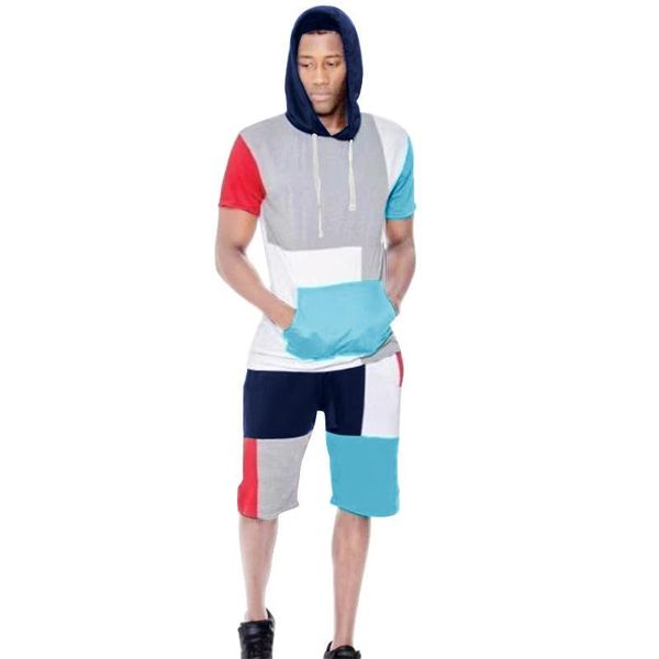 men's tracksuits 2021 foreign trade youth summer color matching leisure fashion sports shorts short sleeve hooded suit, Gray
men's tracksuits 2021 foreign trade youth summer color matching leisure fashion sports shorts short sleeve hooded suit, Gray