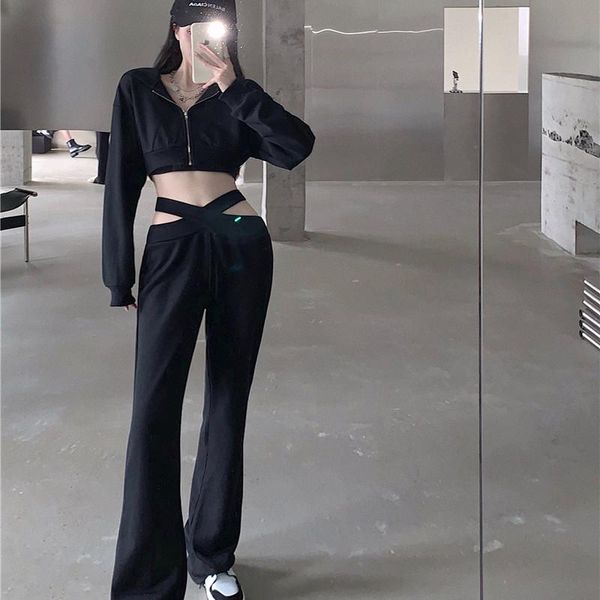 women's two piece pants 2021 fashion clothing crossover high waist casual pant women early autumn loose wide leg hooded suit, White
women's two piece pants 2021 fashion clothing crossover high waist casual pant women early autumn loose wide leg hooded suit, White