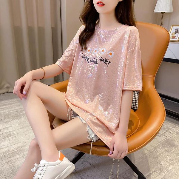 women's t-shirt 2021 summer korea style flower print shiny t shirt women loose cotton o neck shirts female camisetas mujer, White
women's t-shirt 2021 summer korea style flower print shiny t shirt women loose cotton o neck shirts female camisetas mujer, White