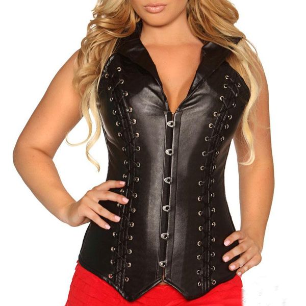 faux leather halter collared steampunk gothic corset plus size bustier steel boned long line waist slimming corsets and bustiers, Black;white
faux leather halter collared steampunk gothic corset plus size bustier steel boned long line waist slimming corsets and bustiers, Black;white