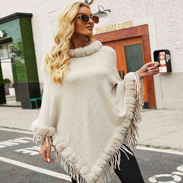 women autumn winter knitted clothing femme oversize shawls wraps tassel fur collar loose solid color aesthetic cape streetwear h1123, Blue;gray
women autumn winter knitted clothing femme oversize shawls wraps tassel fur collar loose solid color aesthetic cape streetwear h1123, Blue;gray