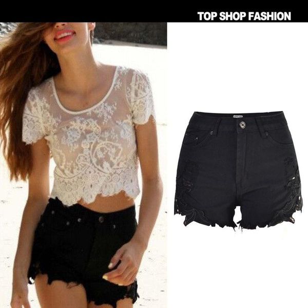 women's shorts boho lace black high waist denim jeans woman cool for women summer plus big size trousers floral flower, White;black
women's shorts boho lace black high waist denim jeans woman cool for women summer plus big size trousers floral flower, White;black