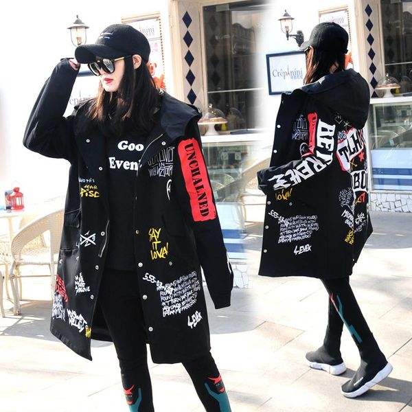 women's trench coats 2021 spring hip-hop letter-printed windbreaker bf hooded coat, Tan;black
women's trench coats 2021 spring hip-hop letter-printed windbreaker bf hooded coat, Tan;black