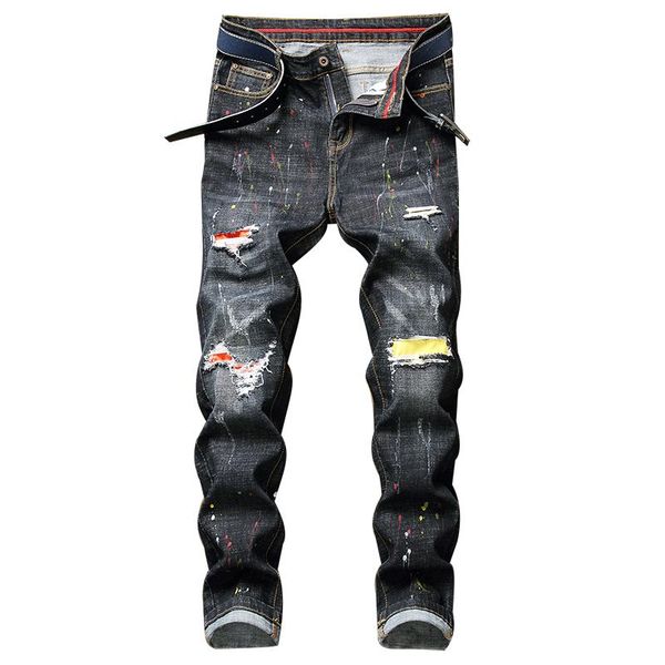 men's ink graffiti ripped jeans 2021 spring new fashion black gray hole denim pants regular fit stretch trousers male brand, Blue
men's ink graffiti ripped jeans 2021 spring new fashion black gray hole denim pants regular fit stretch trousers male brand, Blue