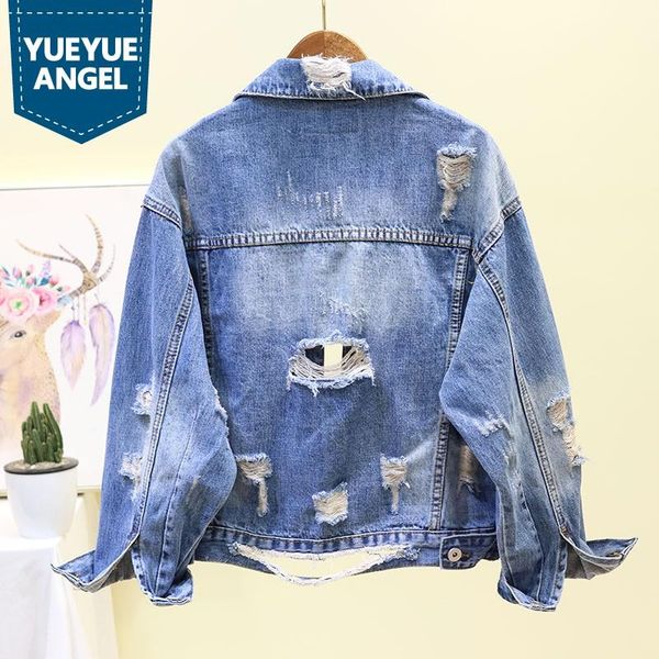 women's jackets boy friend style korean women long sleeve hole frayed denim fashion single breasted loose casual female coats, Black;brown
women's jackets boy friend style korean women long sleeve hole frayed denim fashion single breasted loose casual female coats, Black;brown