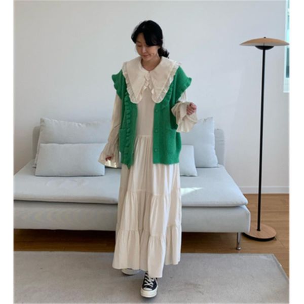 casual dresses woman's solid colar long length dress+ color botton sweater vest female all match knitwear 2021 spring autumn, Black;gray
casual dresses woman's solid colar long length dress+ color botton sweater vest female all match knitwear 2021 spring autumn, Black;gray