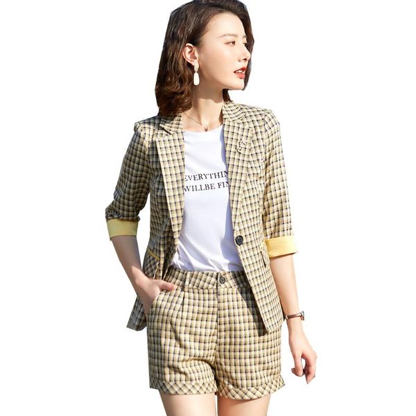 women's two piece pants fashion women spring summer yellow pink plaid pant suit three quarter sleeve casual blazer jacket and trouser, White
women's two piece pants fashion women spring summer yellow pink plaid pant suit three quarter sleeve casual blazer jacket and trouser, White