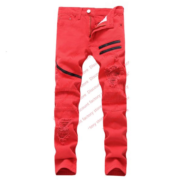 red slim mens biker zipper jeans men clothing fit straight biker ripper zipper full length men's pants casual long pants, Blue
red slim mens biker zipper jeans men clothing fit straight biker ripper zipper full length men's pants casual long pants, Blue