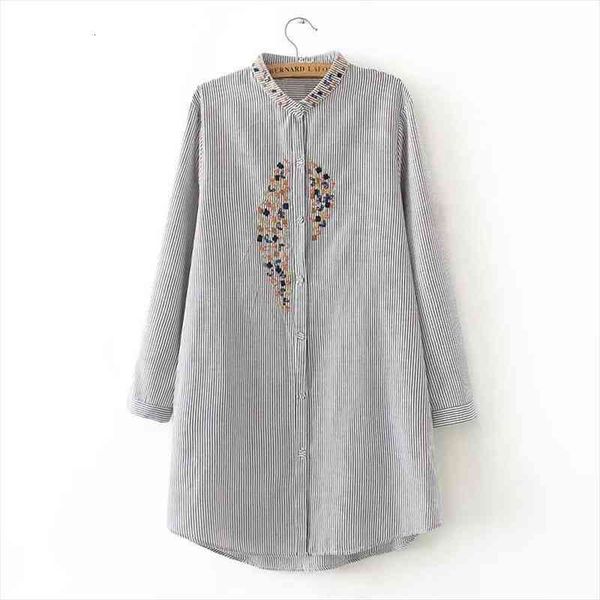 women elegant plus size embroidery long shirts striped full cotton long sleeve blouse stand collar casual blusas femm, White
women elegant plus size embroidery long shirts striped full cotton long sleeve blouse stand collar casual blusas femm, White