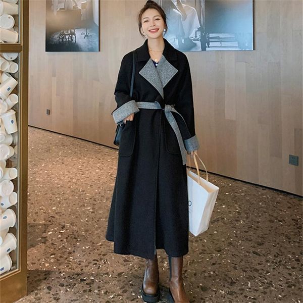 women's wool & blends stitching woolen coat women's mid-length korean version 2021 autumn winter casual gentle all-match femme, Black
women's wool & blends stitching woolen coat women's mid-length korean version 2021 autumn winter casual gentle all-match femme, Black