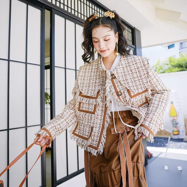 women's jackets coat 2021 autumn winter suit long sleeve plaid stitching pocket outerwear 1-150, Black;brown
women's jackets coat 2021 autumn winter suit long sleeve plaid stitching pocket outerwear 1-150, Black;brown