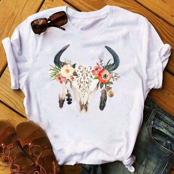 print skull flower heifer bull womens t shirt cattle clothing ladies female tee, White
print skull flower heifer bull womens t shirt cattle clothing ladies female tee, White