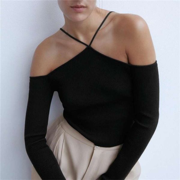 blsqr stylish halter without shoulder sweater stretchy design long sleeve female chic knitted girl sweaters 210927, White;black
blsqr stylish halter without shoulder sweater stretchy design long sleeve female chic knitted girl sweaters 210927, White;black