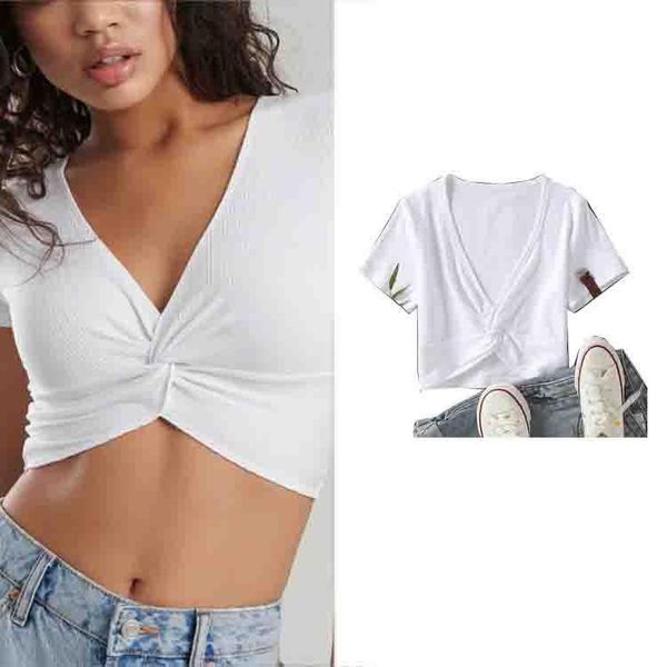 temperament deep v-neck chest knot short sleeve t-shirt summer new slim short open navel women's tshirt women, White
temperament deep v-neck chest knot short sleeve t-shirt summer new slim short open navel women's tshirt women, White