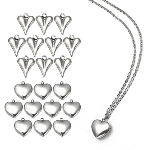 charms 10pcs stainless steel love heart charm couples pendant jewelry necklace for valentines day, Bronze;silver
