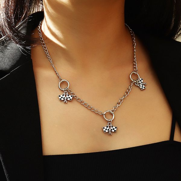 nz1940 fashion jewelry simple personality hip hop chessboard flag pendant necklace female, Silver
nz1940 fashion jewelry simple personality hip hop chessboard flag pendant necklace female, Silver