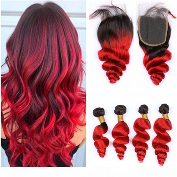 peruvian human hair ombre red 4bundles loose wave with closure #1b red ombre wavy human hair weave wefts with 4x4 lace front closure, Black;brown
peruvian human hair ombre red 4bundles loose wave with closure #1b red ombre wavy human hair weave wefts with 4x4 lace front closure, Black;brown