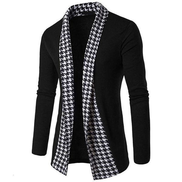 autumn and winter new thousand bird lattice placket color contrast korean cardigan sweater men's casual coat, White;black
autumn and winter new thousand bird lattice placket color contrast korean cardigan sweater men's casual coat, White;black