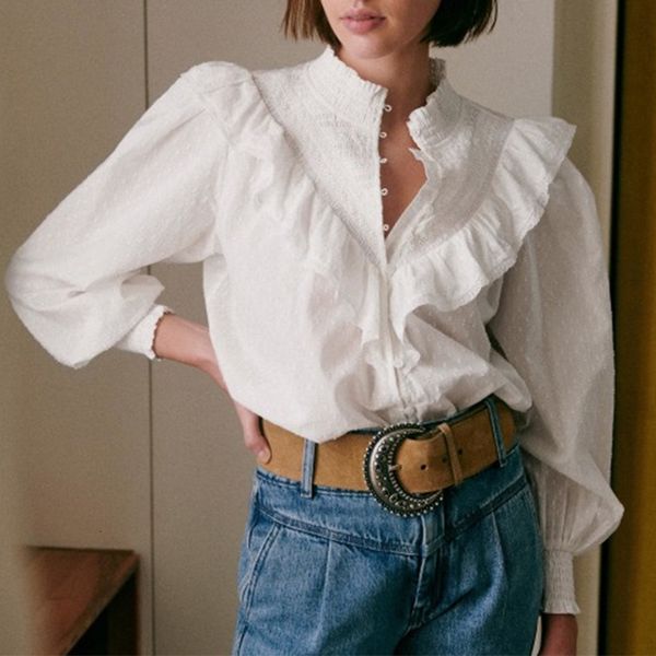 women's blouses & shirts elegant ruffles blouse women lantern sleeve buttons up round collar lace embroidery patchwork chic femme, White
women's blouses & shirts elegant ruffles blouse women lantern sleeve buttons up round collar lace embroidery patchwork chic femme, White