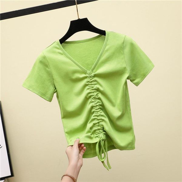 women's t-shirt avocado green short-sleeved for women 2021 summer slim fit v-neck drawstring high waist navel short slimming top, White
women's t-shirt avocado green short-sleeved for women 2021 summer slim fit v-neck drawstring high waist navel short slimming top, White