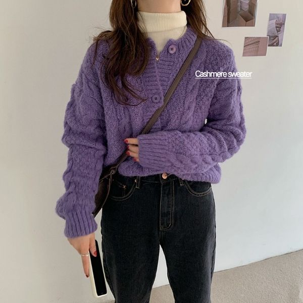 2021 new korean solid loose short knit cardigan slim o neck full twist sweaters for women 25cn, Black
2021 new korean solid loose short knit cardigan slim o neck full twist sweaters for women 25cn, Black