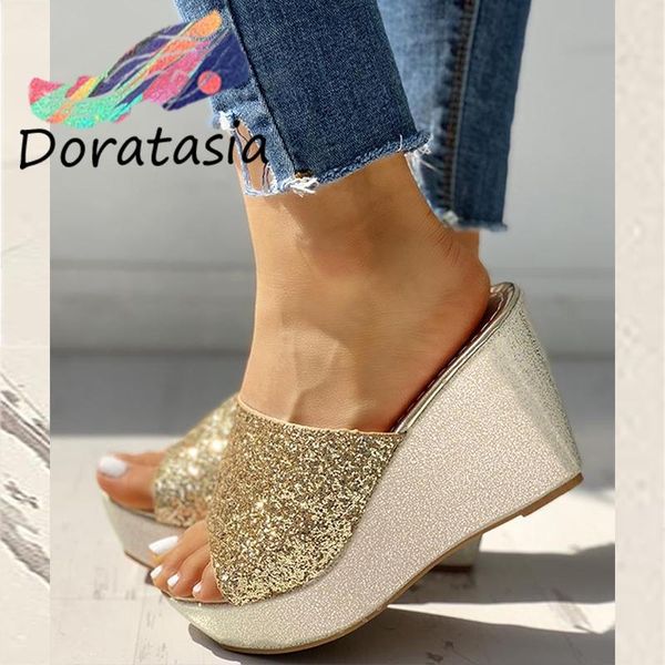 sandals doratasia women open toe slip on high wedges shoes platform party fashion bling summer, Black
sandals doratasia women open toe slip on high wedges shoes platform party fashion bling summer, Black