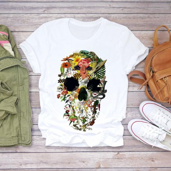 women's t-shirt women skull floral plants flower 90s womens t shirt ladies graphic female tee camisas mujer print lady t-shirts top, White
women's t-shirt women skull floral plants flower 90s womens t shirt ladies graphic female tee camisas mujer print lady t-shirts top, White