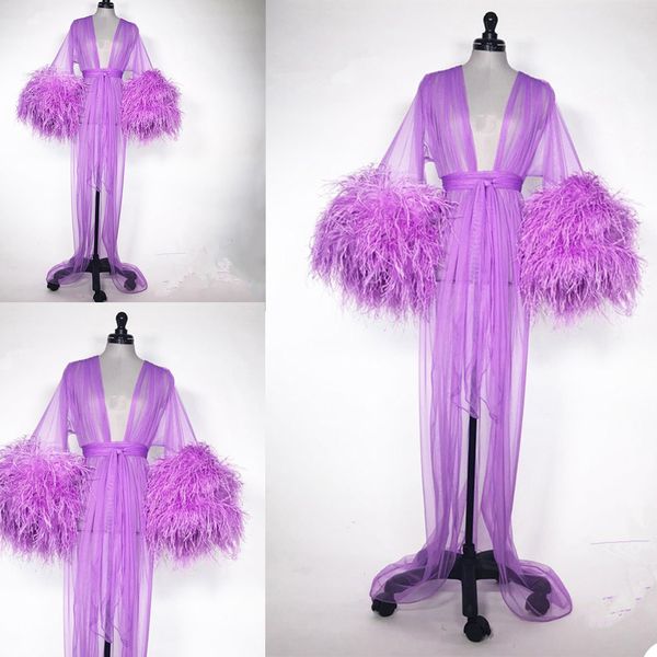 luxury feather bride sleepwear robes with belt soft tulle v neck long sleeves custom made women sleepwear pajamas, White
luxury feather bride sleepwear robes with belt soft tulle v neck long sleeves custom made women sleepwear pajamas, White