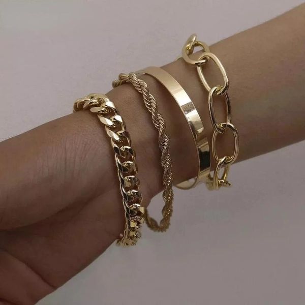 link, chain 4pcs punk curb cuban bracelets set for women miami boho thick gold color charm bangles fashion jewelry, Black
link, chain 4pcs punk curb cuban bracelets set for women miami boho thick gold color charm bangles fashion jewelry, Black