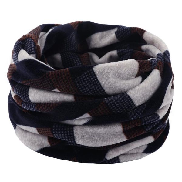 scarves autumn and winter printed warm short plush neck cover men's women's single circle double-layer knitted, Blue;gray 
scarves autumn and winter printed warm short plush neck cover men's women's single circle double-layer knitted, Blue;gray