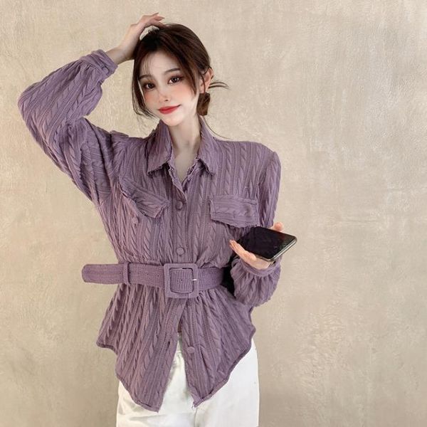 women's polos 2021 spring design sense temperament niche lapel double pocket western style waist solid color long-sleeved shirt, White
women's polos 2021 spring design sense temperament niche lapel double pocket western style waist solid color long-sleeved shirt, White