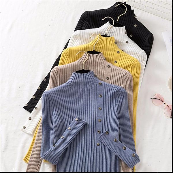 half turtleneck sweater women korean buttons knitted pullover basic solid slim sweaters 2021 autumn and winter new arrival, White;black
half turtleneck sweater women korean buttons knitted pullover basic solid slim sweaters 2021 autumn and winter new arrival, White;black