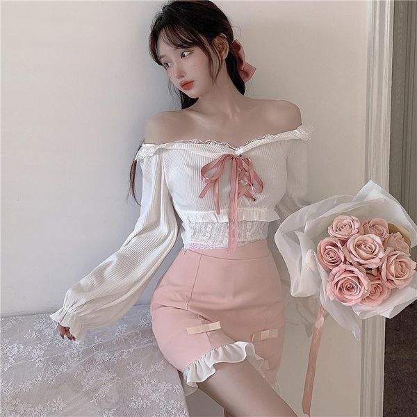 women's t-shirt sweet girl tshirt women lantern sleeve slash neck tees ribbon lacing lace patchwork lolita style t shirt kawaii clothe, White
women's t-shirt sweet girl tshirt women lantern sleeve slash neck tees ribbon lacing lace patchwork lolita style t shirt kawaii clothe, White