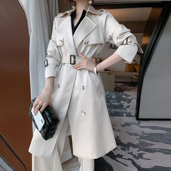 women's trench coats outwear fashion 2021 fall /autumn casual double breasted simple classic long coat with belt chic female windbreake, Tan;black
women's trench coats outwear fashion 2021 fall /autumn casual double breasted simple classic long coat with belt chic female windbreake, Tan;black