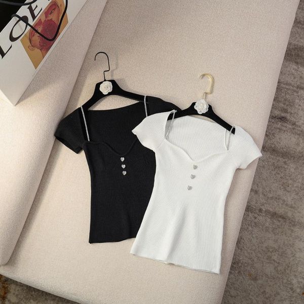 women's t-shirt 2021 summer style v-neck satin-finished nail drill slim-fit stretch knitted bottoming blouse women 0407, White
women's t-shirt 2021 summer style v-neck satin-finished nail drill slim-fit stretch knitted bottoming blouse women 0407, White