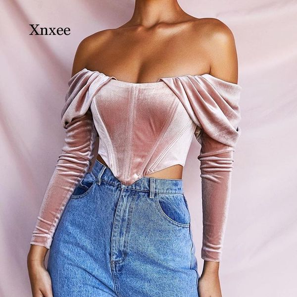 women's t-shirt velvet blouse boning corset shirt long sleeve crop women autumn vintage ruched off shoulder ladies shirts, White
women's t-shirt velvet blouse boning corset shirt long sleeve crop women autumn vintage ruched off shoulder ladies shirts, White