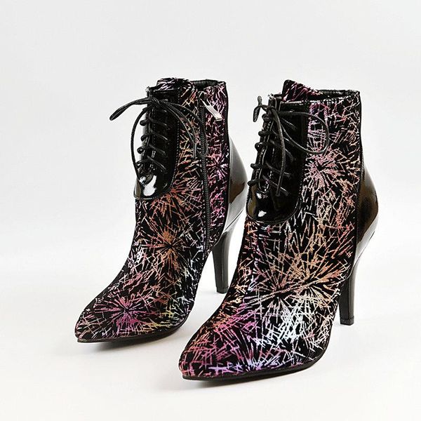 boots brand design pu leather ankle for women square thin high heel shoes short ladies gold silver purpel winter, Black