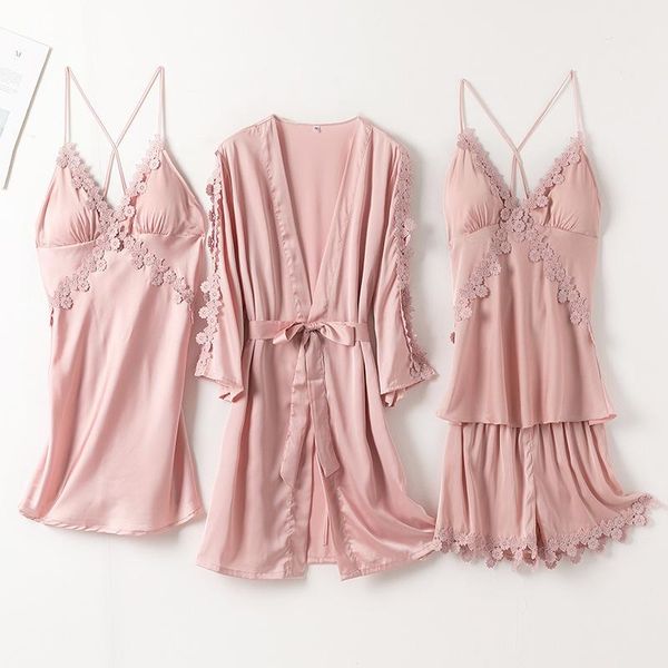 women's sleepwear attractive women silk satin robe nightgown suits 4pcs ladies spring summer style lace v-neck sun-lounge set el, Black;red
women's sleepwear attractive women silk satin robe nightgown suits 4pcs ladies spring summer style lace v-neck sun-lounge set el, Black;red