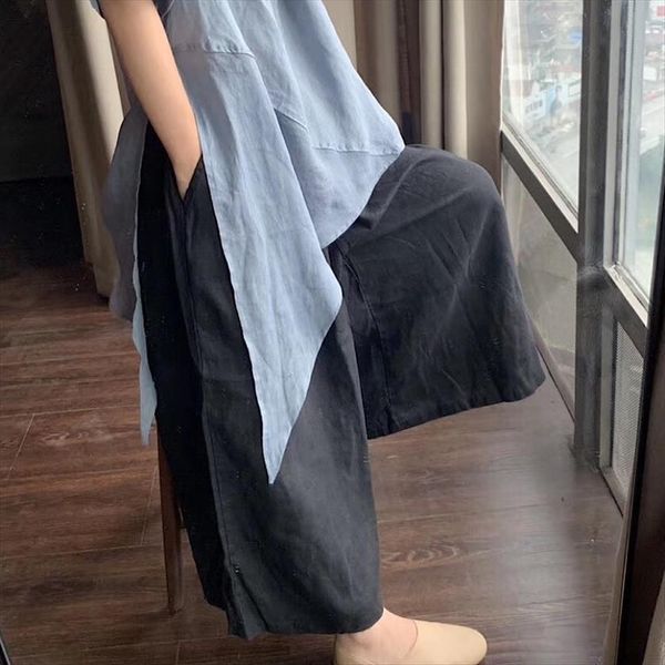 loose solid color elastic waist women capris wide leg plus size flax trousers female, Black;white
loose solid color elastic waist women capris wide leg plus size flax trousers female, Black;white