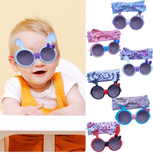 easter sunglasses+hair band set infant baby boy girl cartoon cute ear sunglasses decorated sunglasses baby girl summer m4, Black