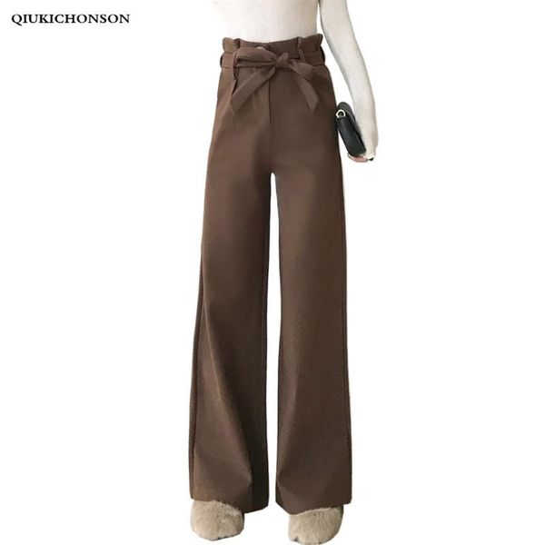 women's pants & capris thick warm winter women elegant ruched bow belt high waisted ladies trousers long woolen wide leg pantalon palaz, Black;white
women's pants & capris thick warm winter women elegant ruched bow belt high waisted ladies trousers long woolen wide leg pantalon palaz, Black;white