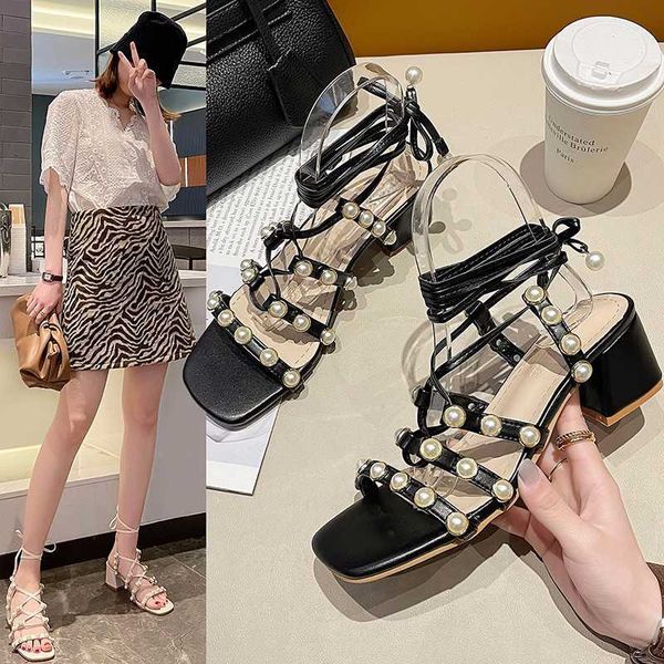 sandals fashion cross tied pearl square heel women open toe ankle strap med sandalias mujer summer lady shoes, Black
sandals fashion cross tied pearl square heel women open toe ankle strap med sandalias mujer summer lady shoes, Black
