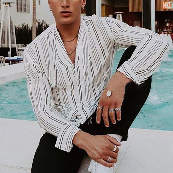 men's casual shirts autumn spring stripe shirt fashion handsome short sleeve stylish male clothing for man, White;black
men's casual shirts autumn spring stripe shirt fashion handsome short sleeve stylish male clothing for man, White;black