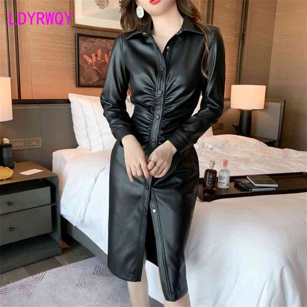 spring european station women's clothing temperament celebrity small pleated waist pu leather dress 210603, Black;gray
spring european station women's clothing temperament celebrity small pleated waist pu leather dress 210603, Black;gray