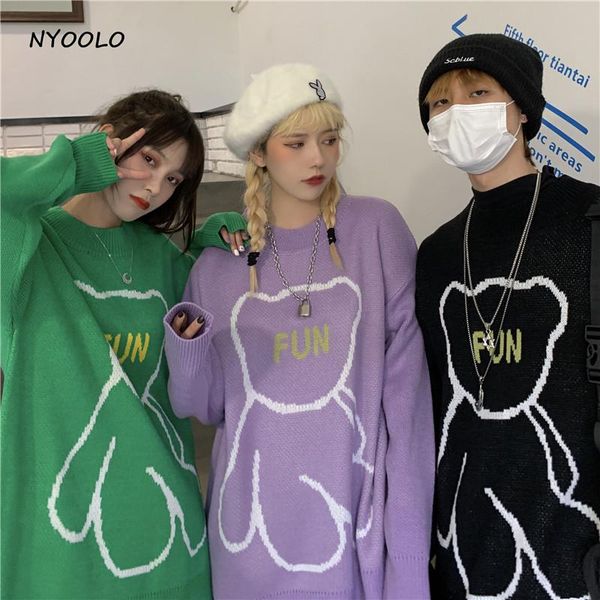 women's sweaters nyoolo harajuku funny cartoon bear jacquard long sleeve pullovers knitted women men autumn winter loose knitwear, White;black
women's sweaters nyoolo harajuku funny cartoon bear jacquard long sleeve pullovers knitted women men autumn winter loose knitwear, White;black