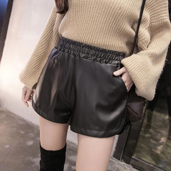 women's shorts women casual black pu leather with pockets loose summer autumn plus size, White;black
women's shorts women casual black pu leather with pockets loose summer autumn plus size, White;black