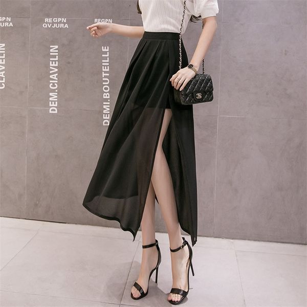 high waist split chiffon skirt for women summer loose slim pleated skirt womens black midi korean skirt women ropa mujer 210315
high waist split chiffon skirt for women summer loose slim pleated skirt womens black midi korean skirt women ropa mujer 210315